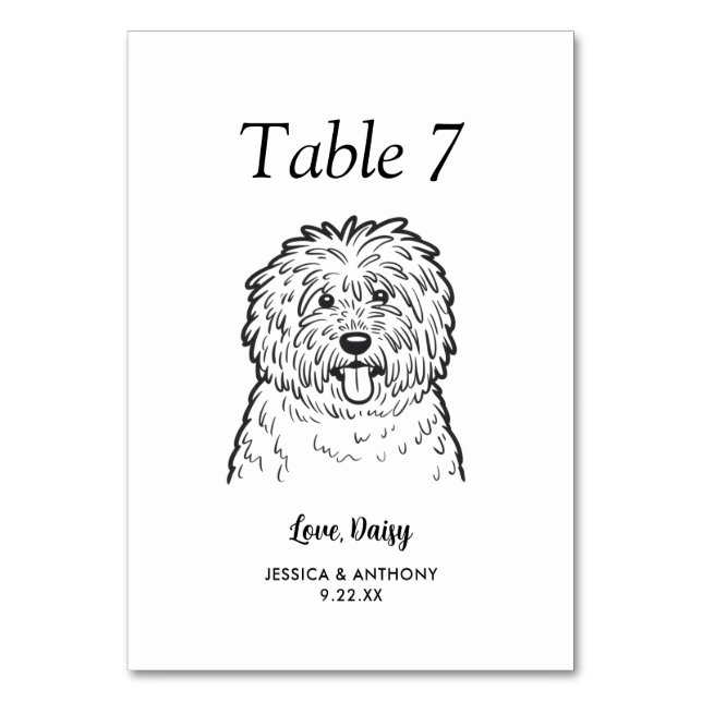 Simple Black and White Dog Wedding  Table Number (Front)