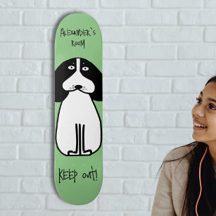 Simple Black and white doodle dog custom text Skateboard