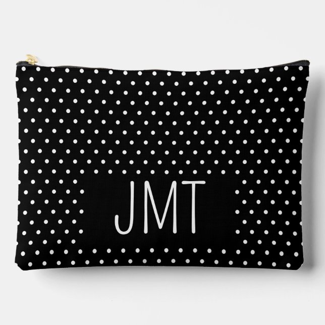 Simple Black and White Dots Monogram Accessory Pouch (Front)