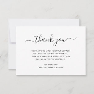 Simple Black and White Elegant Funeral Sympathy Thank You Card