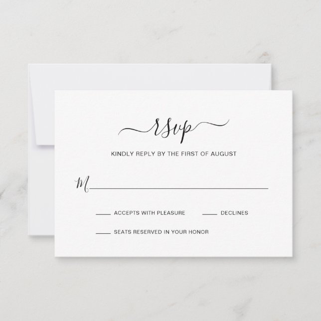 Simple Black and White Elegant Modern Wedding RSVP Card (Front)