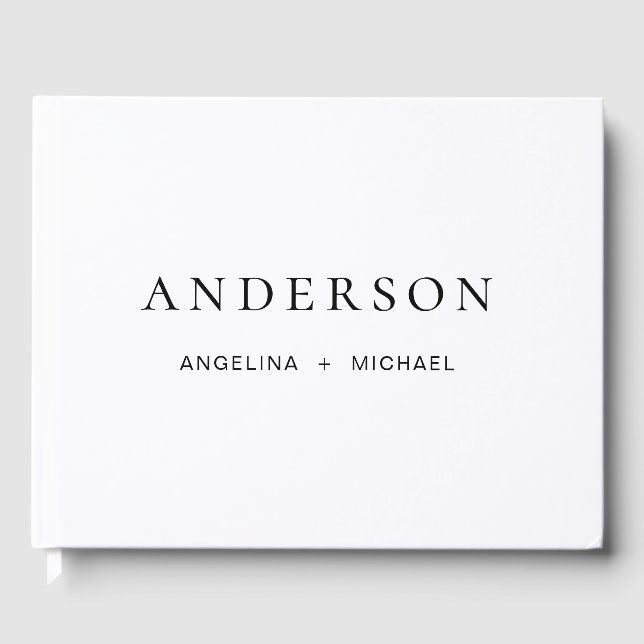 Simple Black and White Elegant Photo Wedding Guest Book (Front)