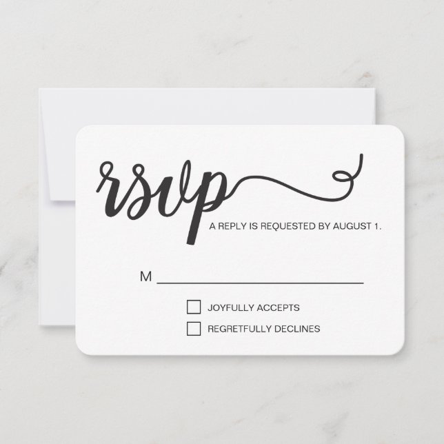 Simple black and white elegant RSVP script Card (Front)
