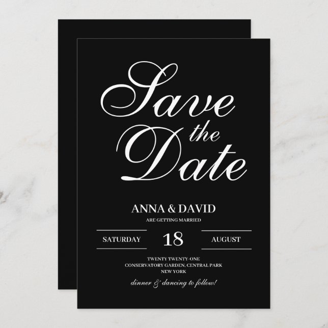 Simple Black and White Elegant Save The Date Invitation (Front/Back)