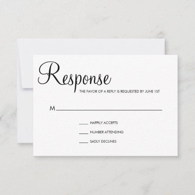 Simple Black and White Elegant Script Wedding RSVP Card (Front)