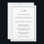 Simple Black and White Elegant Spanish Wedding Invitation<br><div class="desc">Simple Spanish wedding invitation featuring a modern yet elegant design with your two letter monogram at the top and your details surrounded by a thin border. All text is in black, over a white background and the backside is solid black. The fonts and background colours may be changed to any...</div>