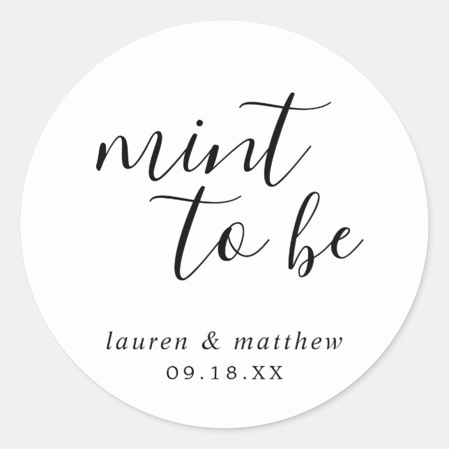 Simple Black and White Elegant Wedding Classic Round Sticker (Front)