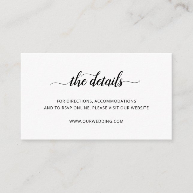 Simple Black and White Elegant Wedding Enclosure Card (Front)