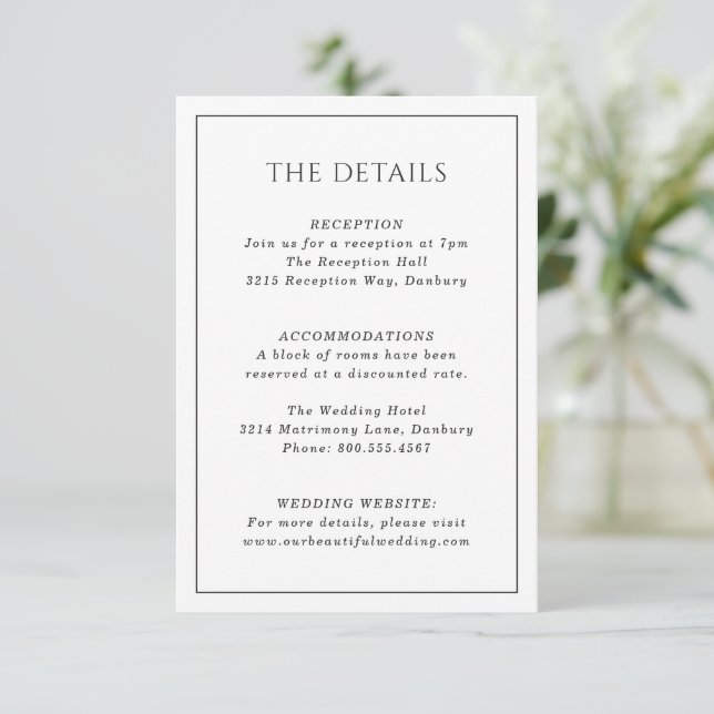 Simple Black and White Elegant Wedding Enclosure Card (Standing Front)