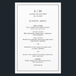 Simple Black and White Elegant Wedding Menu<br><div class="desc">Simple wedding menu featuring a modern yet elegant design with your two letter monogram along with your names and date surrounded by a thin border. All text is in black, over a white background and the backside is solid black. The fonts and background colours may be changed to any colours...</div>