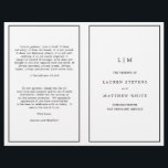 Simple Black and White Elegant Wedding Program<br><div class="desc">Simple folded wedding program featuring a modern yet elegant design with your details surrounded by a thin border on each panel. The cover has your two initial monogram along with your wedding details. The inside has your wedding party on the left side and your order of ceremony on the right...</div>