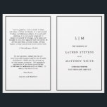 Simple Black and White Elegant Wedding Program<br><div class="desc">Simple folded wedding program featuring a modern yet elegant design with your details surrounded by a thin border on each panel. The cover has your two initial monogram along with your wedding details. The inside has your wedding party on the left side and your order of ceremony on the right...</div>