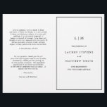 Simple Black and White Elegant Wedding Program<br><div class="desc">Simple folded Wedding Program featuring a modern yet elegant design with your two initial monogram along with your details surrounded by a thin border on the front cover. The inside has your wedding party on the left side and your order of ceremony on the right side. All text is in...</div>