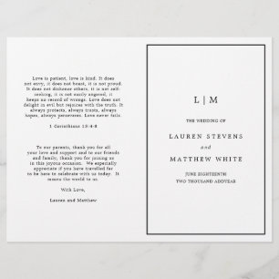 Simple Black and White Elegant Wedding Program