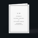 Simple Black and White Elegant Wedding Program Card<br><div class="desc">Simple folded wedding program featuring a modern yet elegant design with your details surrounded by a thin border on each panel. The cover has your two initial monogram along with your wedding details. The inside has your wedding party on the left side and your order of ceremony on the right...</div>