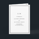 Simple Black and White Elegant Wedding Program Card<br><div class="desc">Simple folded wedding program featuring a modern yet elegant design with your details surrounded by a thin border on each panel. The cover has your two initial monogram along with your wedding details. The inside has your wedding party on the left side and your order of ceremony on the right...</div>