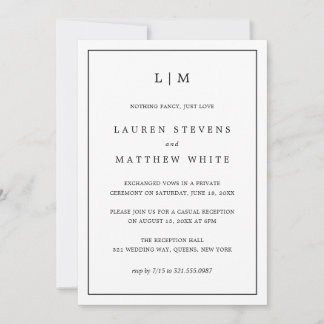 Simple Black and White Elegant Wedding Reception Invitation