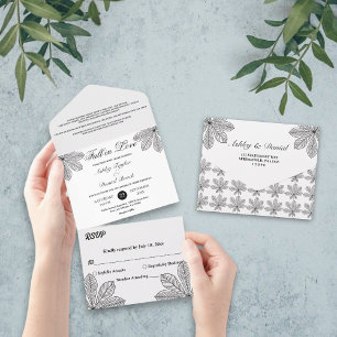 Simple Black And White Fall in Love Autumn Wedding All In One Invitation
