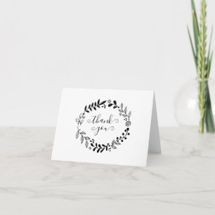 Simple Black and White Floral Garland Thank You Card