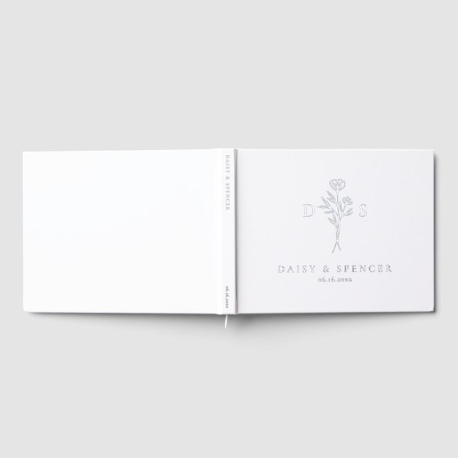 Simple Black and White Floral Monogram Wedding Guest Book (Full)