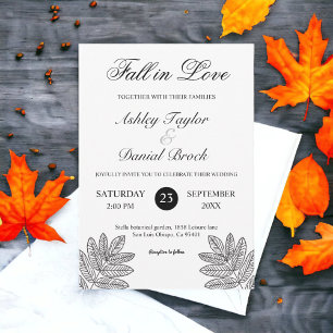 Simple Black And White Foliage Rustic Fall Wedding Invitation