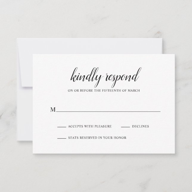 Simple Black and White Formal Elegant Wedding RSVP Card (Front)