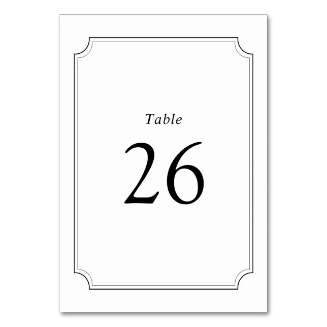 Simple black and white frame wedding table number (Front)