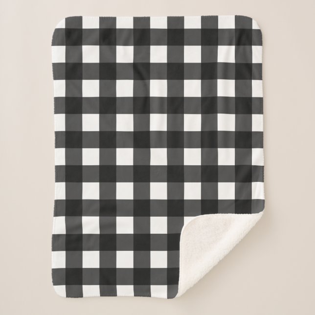 Simple Black and White Gingham Sherpa Blanket (Front)