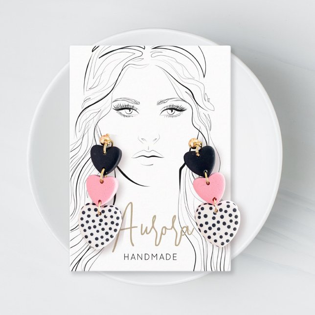 Simple Black and White Girl Drawing Jewellery  Business Card (Creator Uploaded)