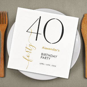 Simple Black and White Gold 40th Birthday Napkin
