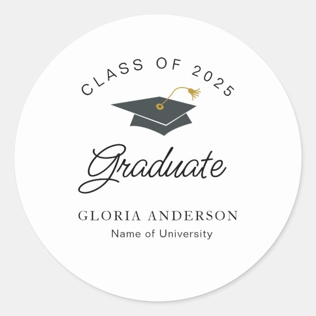 simple black and white graduation classic round sticker (Front)