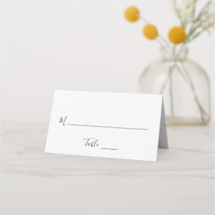 Simple Black and White Handwritten Script Wedding Place Card