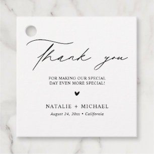 Simple Black And White Heart Personalised Wedding Favour Tags