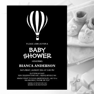 Simple Black and White Hot Air Balloon Baby Shower Invitation