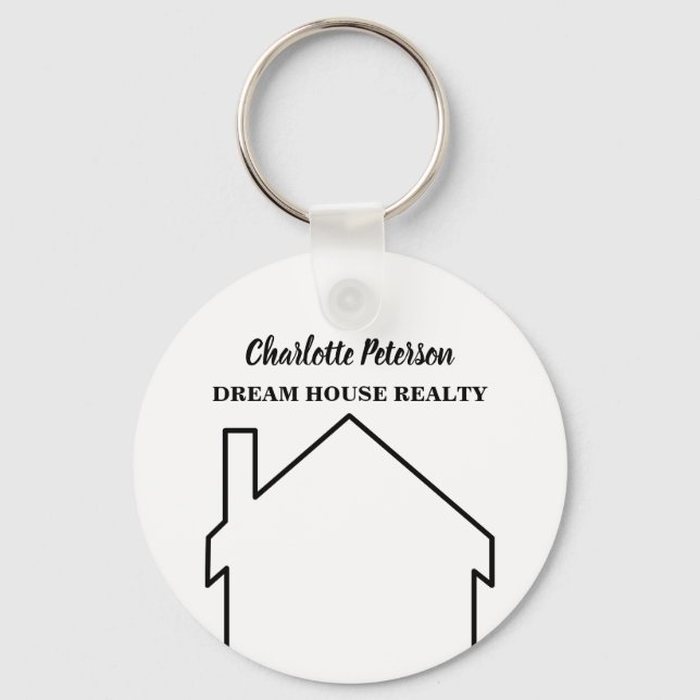 Simple Black And White House Real Estate Agent  Key Ring (Front)