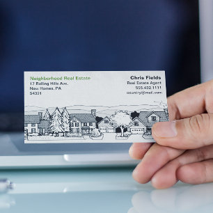 Simple Black and White Illustration of Homes Business Card