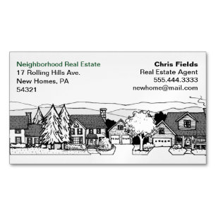 Simple Black and White Illustration of Homes Magnetic Business Card