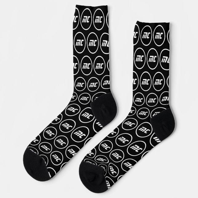 Simple Black and White Initials Cool Monogram Socks (Left)