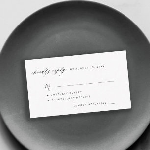 Simple black and white kindly replay wedding RSVP Enclosure Card