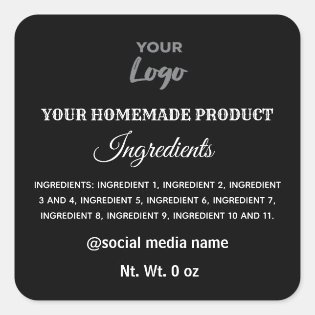 Simple black and white logo ingredients square sti square sticker (Front)