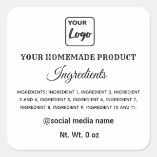 Simple black and white logo ingredients square sticker
