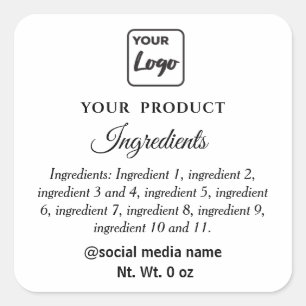 Simple black and white logo product ingredients square sticker