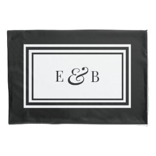 Simple Black and White Luxury Monogram Initials Pillowcase