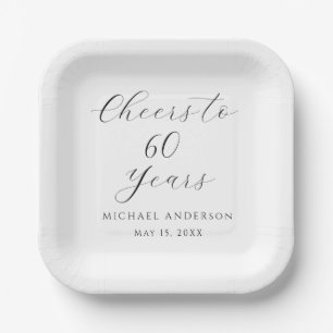 Simple Black and White Mens 60th Birthday Party Paper Plate