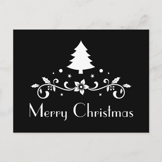 Simple Black and White Merry Christmas Postcard (Front)
