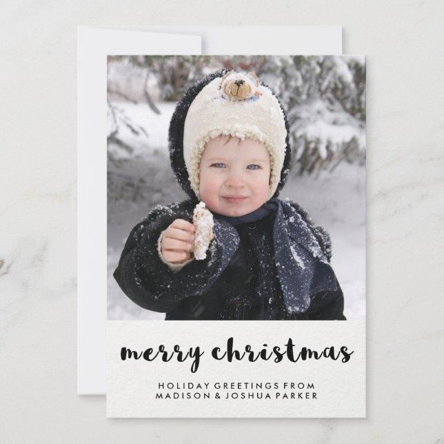 Simple Black and White Merry Christmas with Photo Holiday Card (Front)