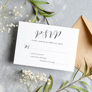 Simple black and white minimal wedding RSVP card