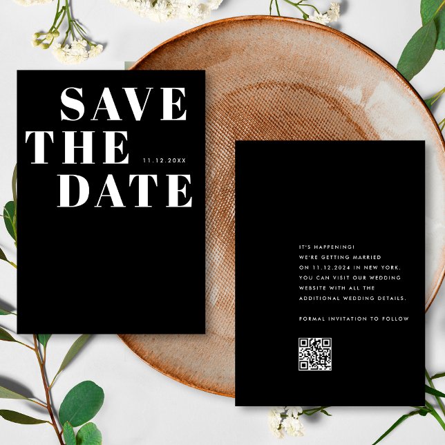 Simple Black and White Minimalist QR Code Wedding Save The Date (Creator Uploaded)
