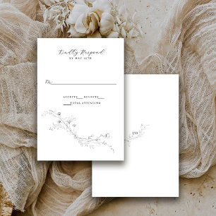 Simple Black and White Minimalist Rustic Floral  RSVP Card