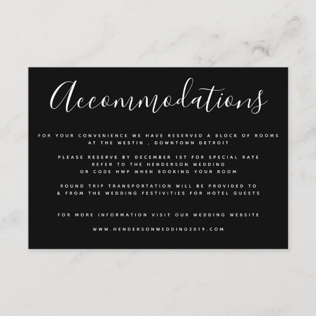 Simple Black and White Modern Accommodations Cards (Front)